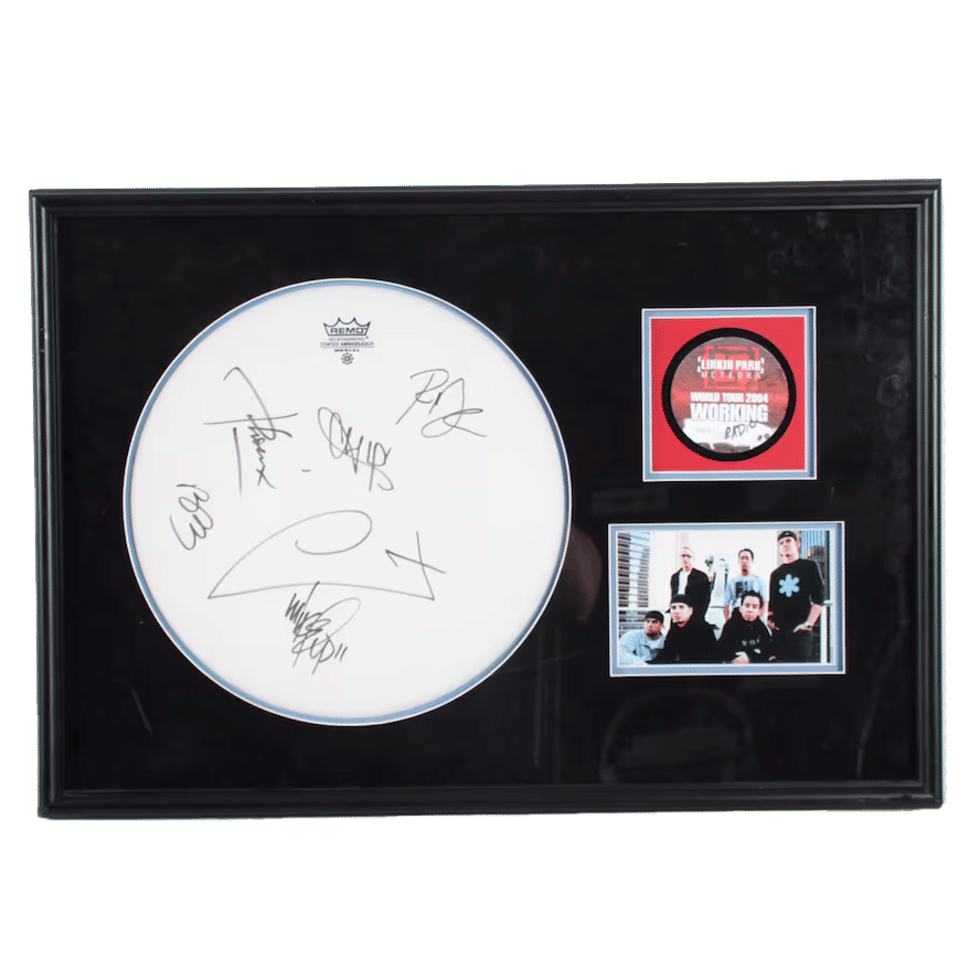 Linkin Park Band Signed Drumhead Display (6) Chester Bennington, etc. – COA JSA