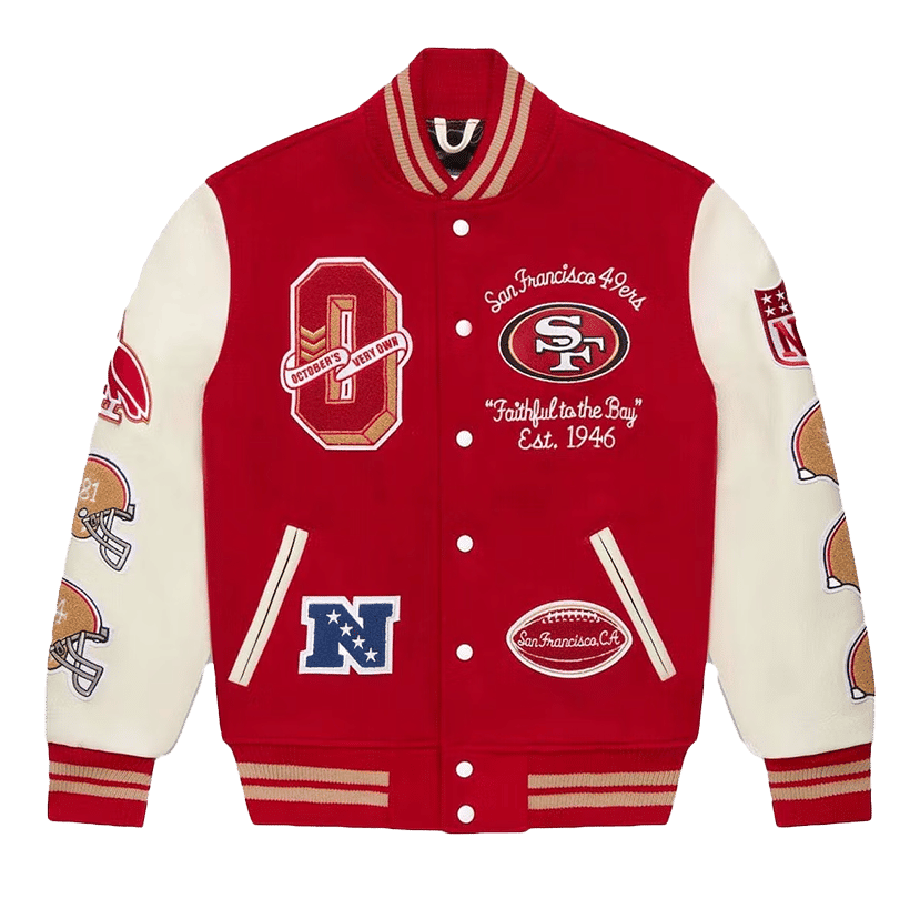 OVO x NFL San Francisco 49rs Varsity Jacket Red