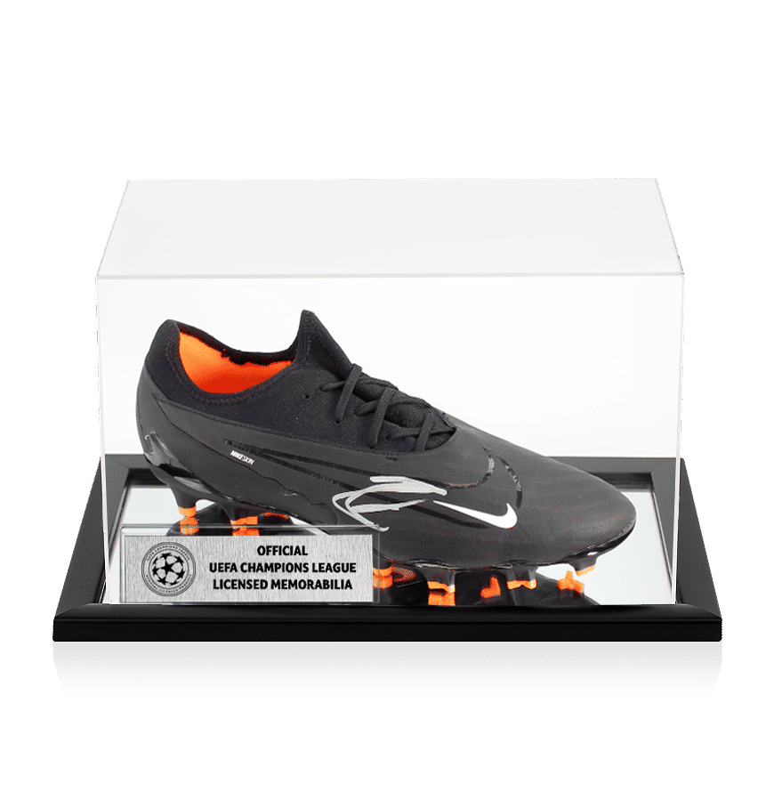 Zlatan Ibrahimovic Official UEFA Champions League Signed Black Nike Phantom GX Pro FG Boot In Acrylic Case