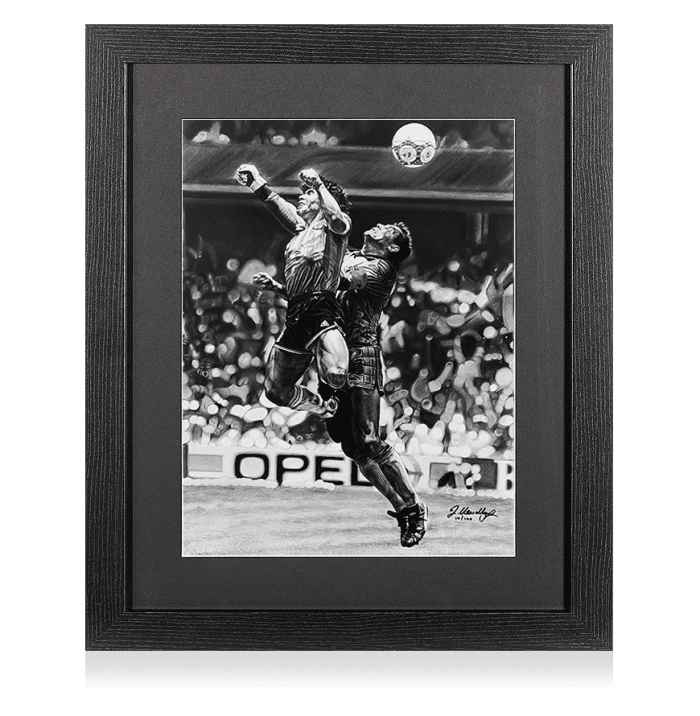 Diego Maradona Tribute Artwork In Black Wooden Frame: Iconic Hand of God Goal (artist signed)