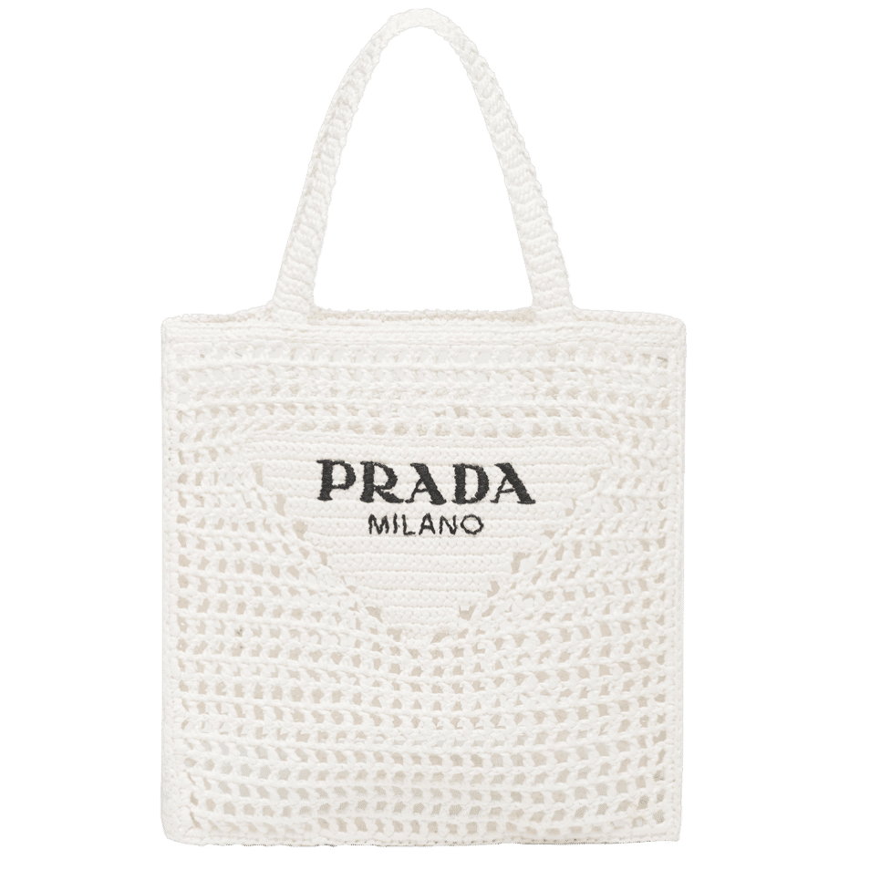 Prada Raffia Tote Bag White