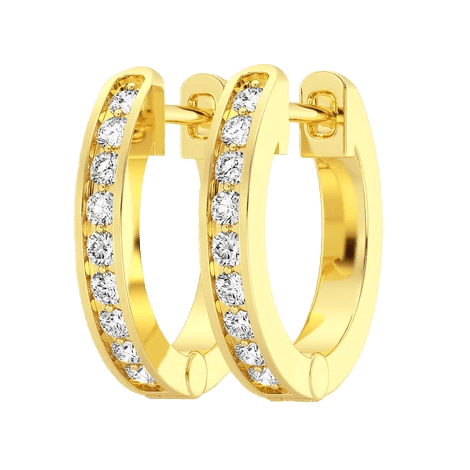 One Row Hoop Diamond Earrings 14k Solid Gold 0.10ctw