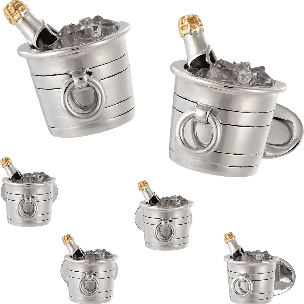 Jan Leslie 6-Piece Sterling Silver Champagne Bucket Cufflink & Shirt Stud Set
