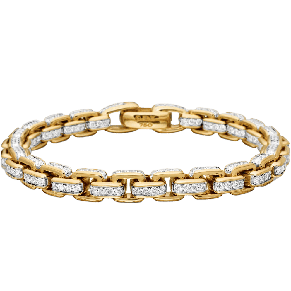 David Yurman Box Chain Bracelet 18K Yellow Gold with Pavé Diamonds, 7.3mm