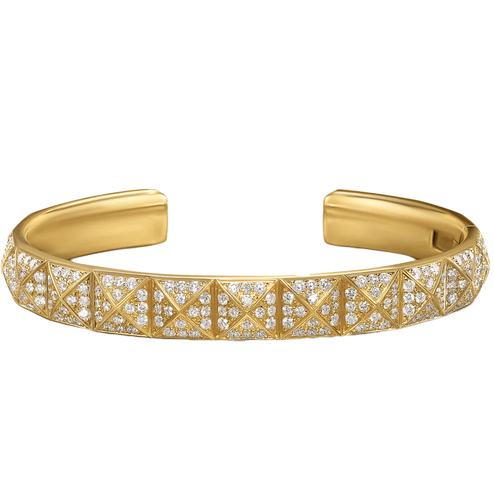 David Yurman Pyramid Cuff Bracelet 18K Yellow Gold with Diamonds, 9.3mm