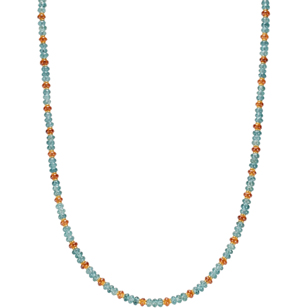 David Yurman Spiritual Beads Necklace 18K Yellow Gold with Indicolite and Mandarin Garnet, 4mm