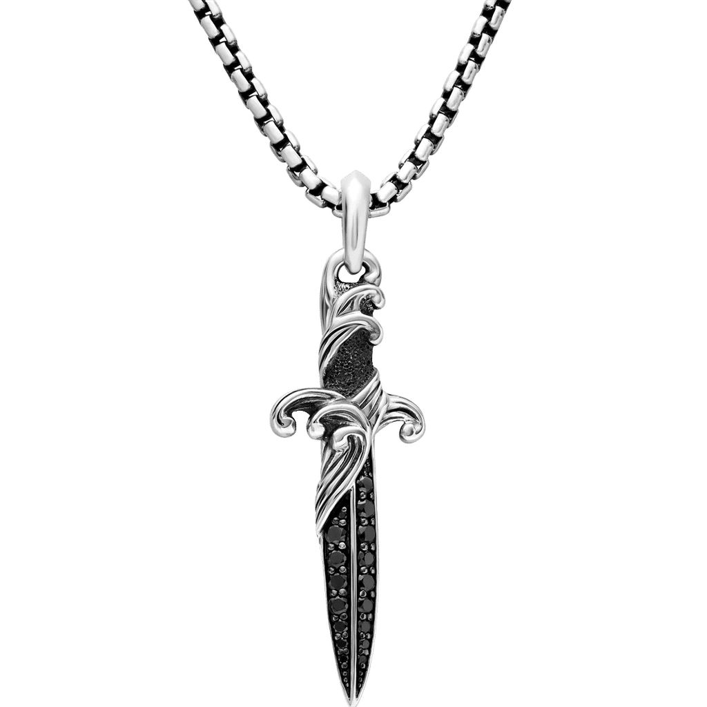David Yurman Waves Dagger Amulet Sterling Silver with Black Diamonds, 44mm