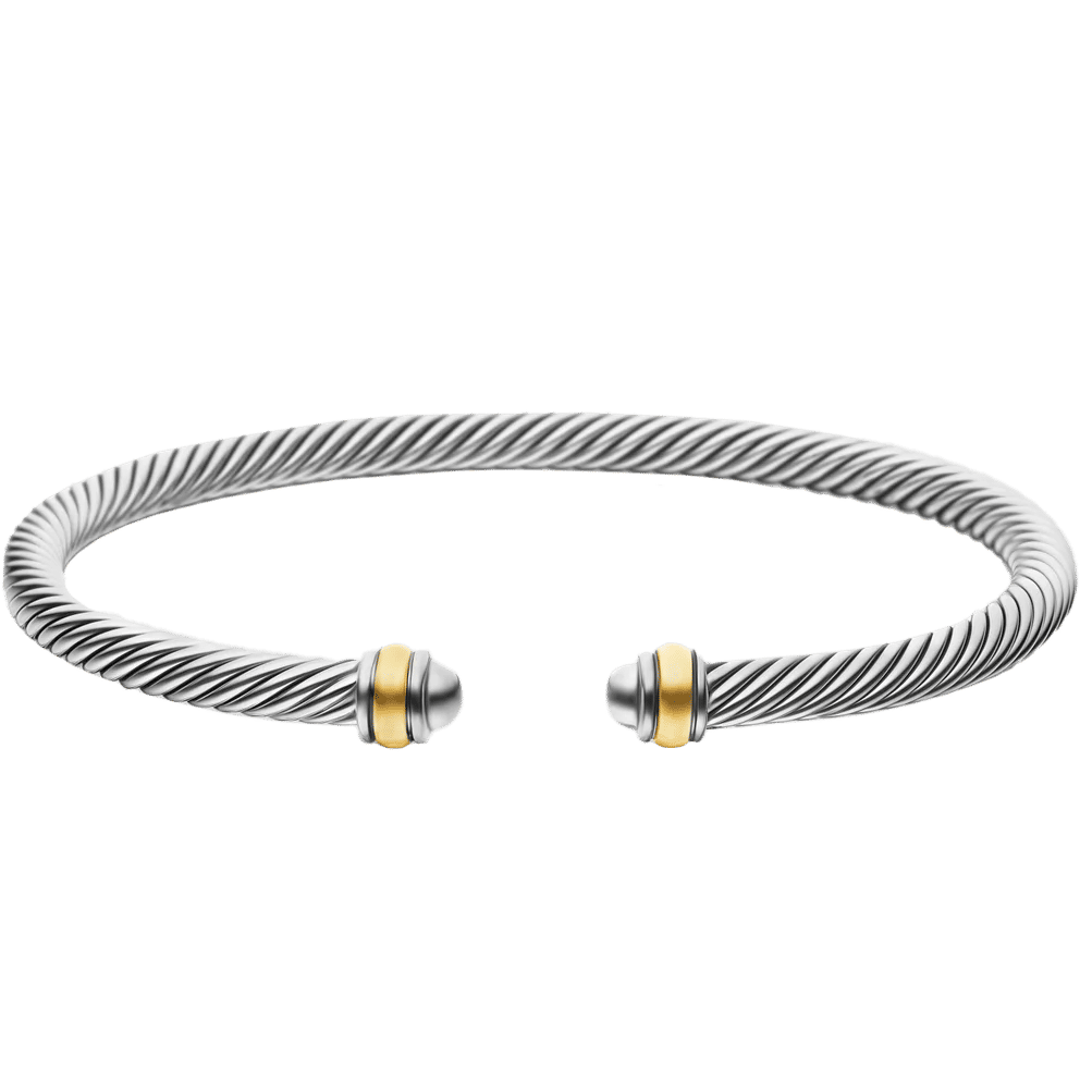 David Yurman Classic Cable Bracelet Sterling Silver with 18K Yellow Gold, 4mm