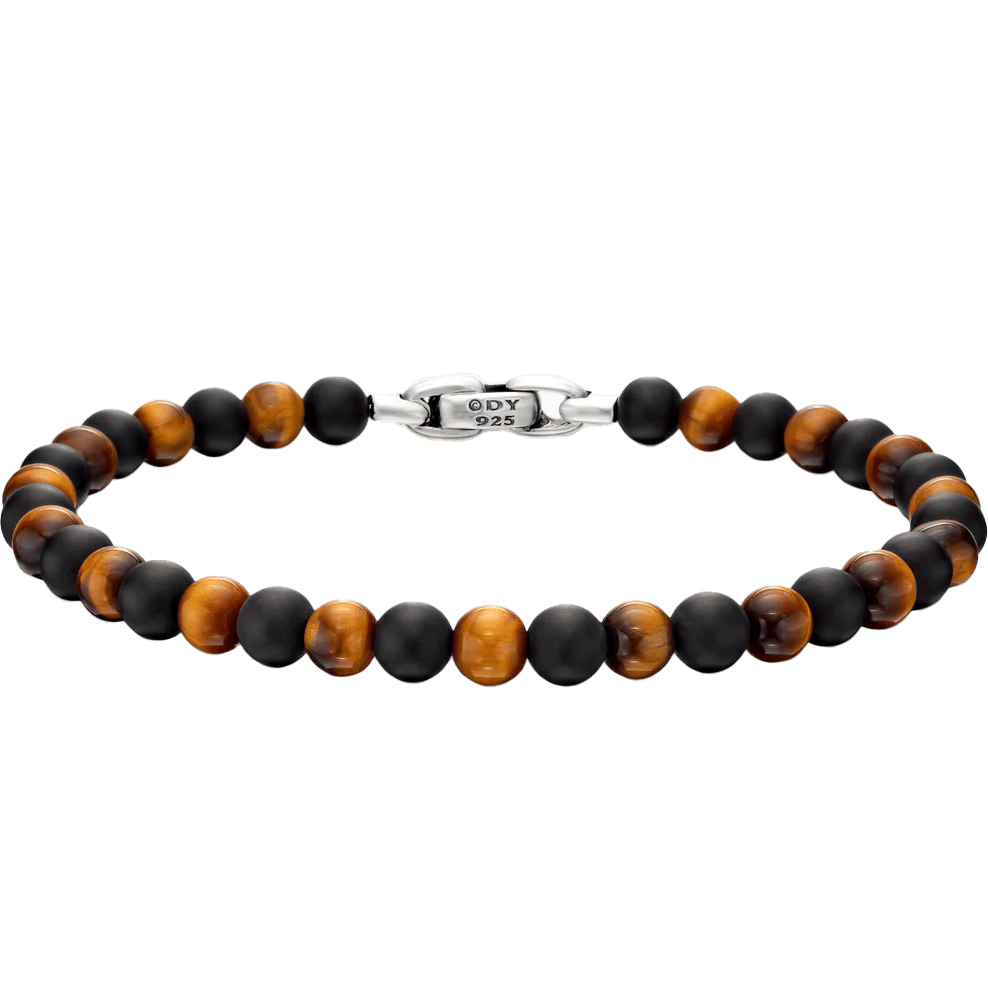 David Yurman Spiritual Beads Alternating Bracelet Sterling Silver with Black Onyx and Tiger’s Eye, 6mm