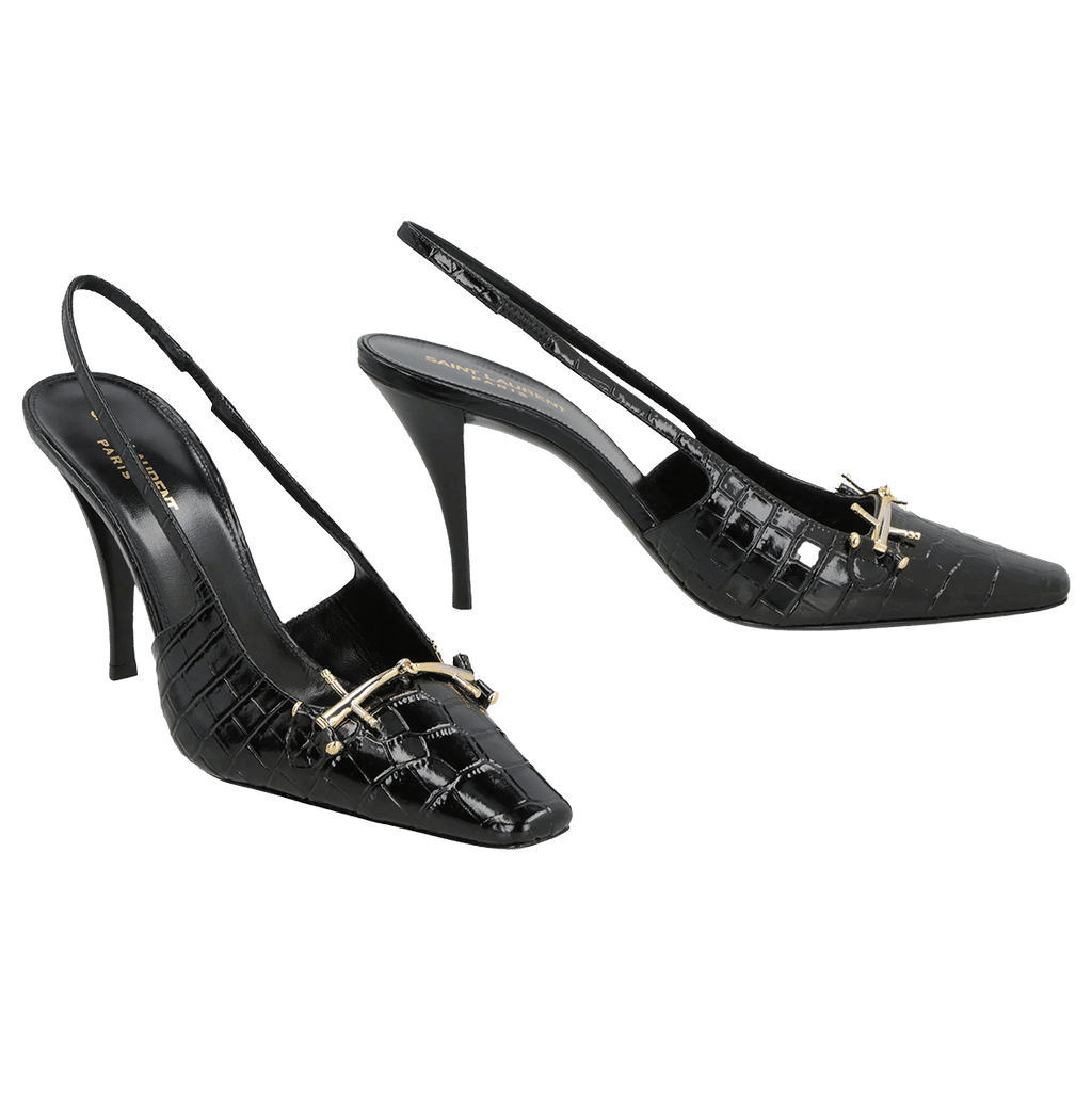 Saint Laurent Blade Slingback Pump Black Crocodile-Embossed Patent Leather