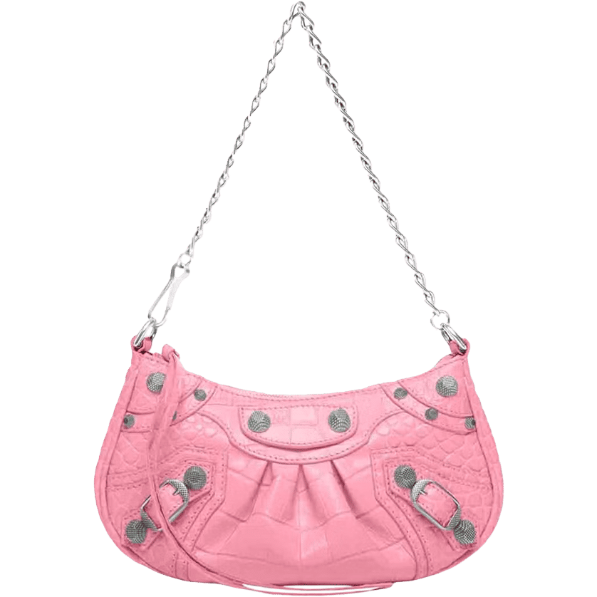 Balenciaga Le Cagole Mini Bag with Chain Crocodile Embossed Pink