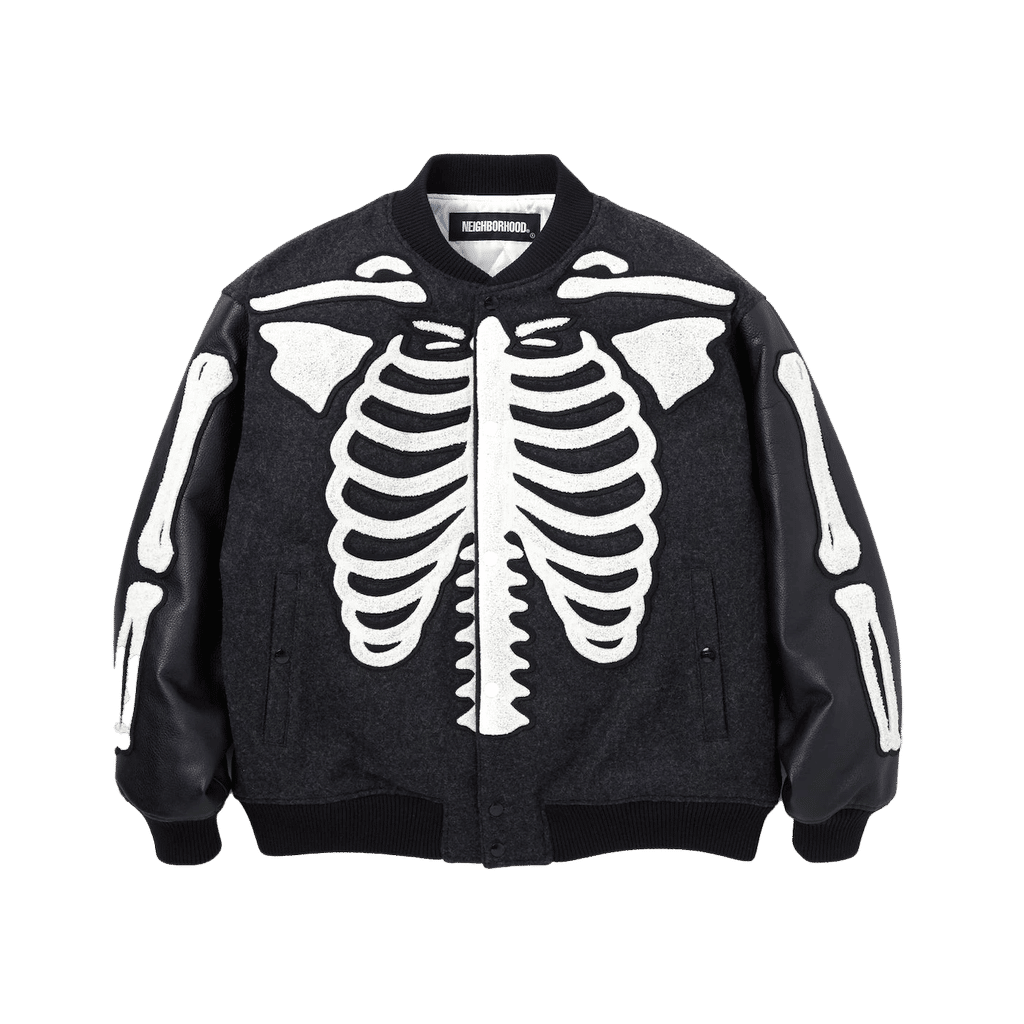 Skeleton Motif Embroidery Stadium Jacket