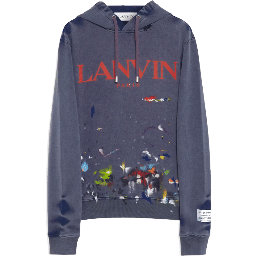 Lanvin x Gallery Dept. Logo Hoodie With A Worn Effect And Paint Marks Navy Blue