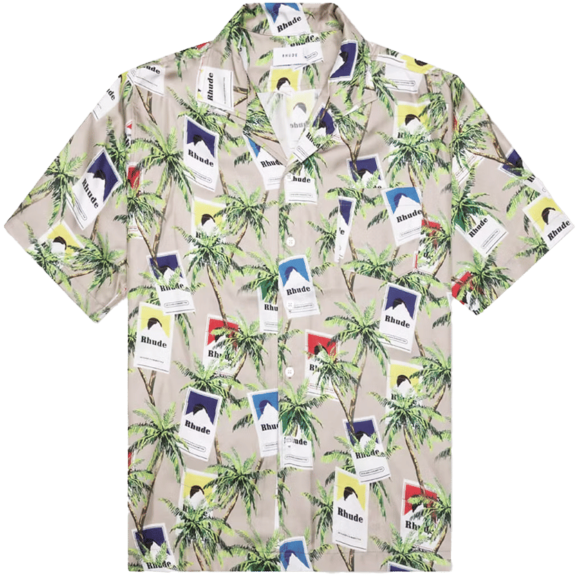 Rhude Cigarette Print Button Up Shirt Taupe/Multicolor