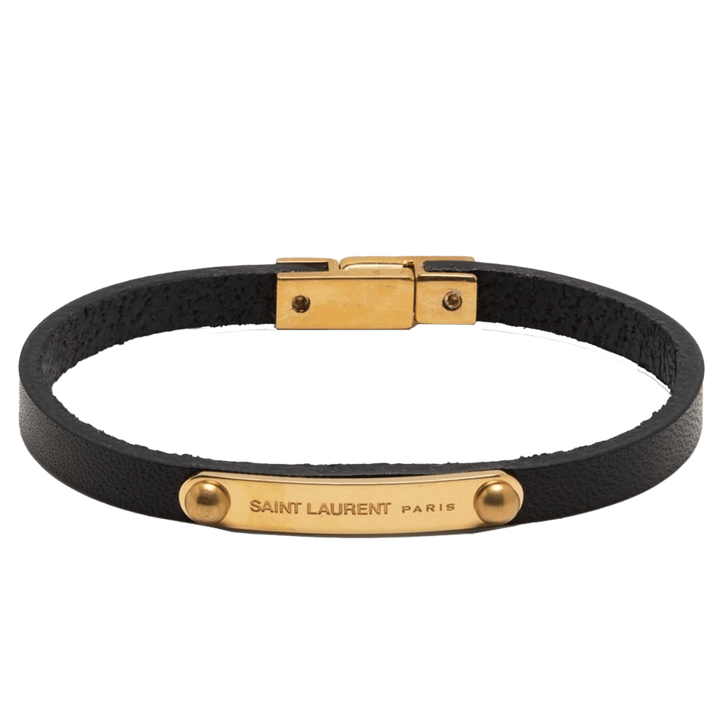 Saint Laurent leather logo-plaque bracelet