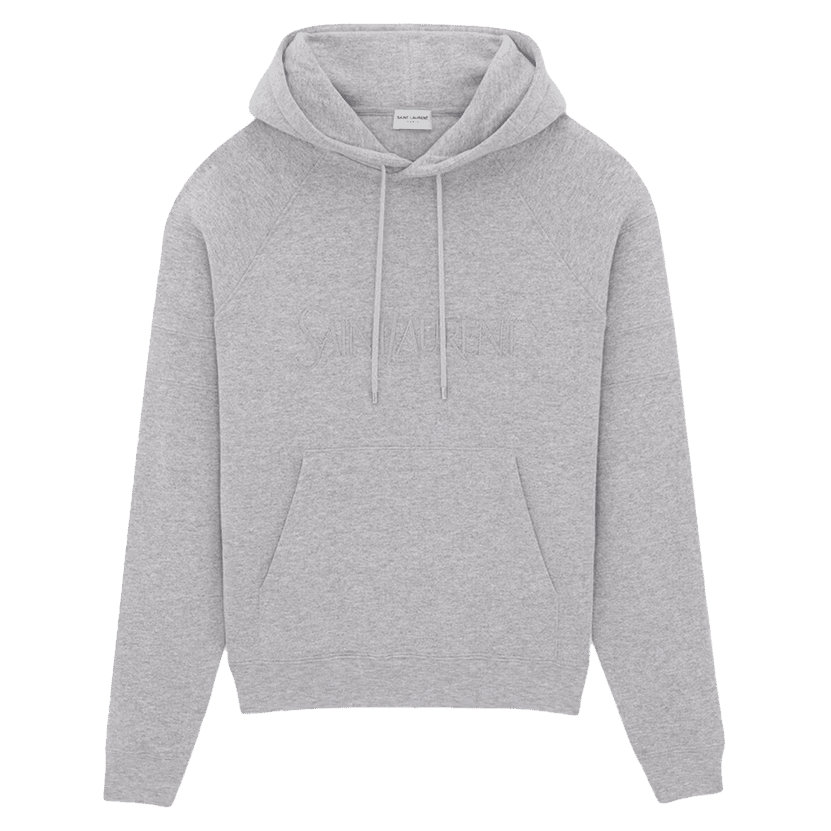 Saint Laurent Logo Embroidered Hoodie Grey
