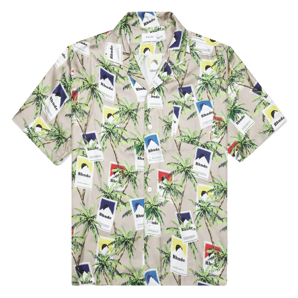 Rhude Cigarette Print Button Up Shirt Taupe/Multicolor