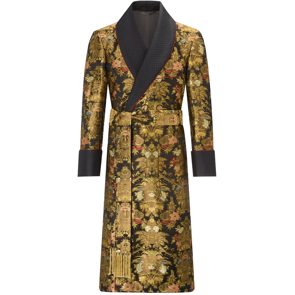 Isabella Noir Lined Silk Dressing Gown