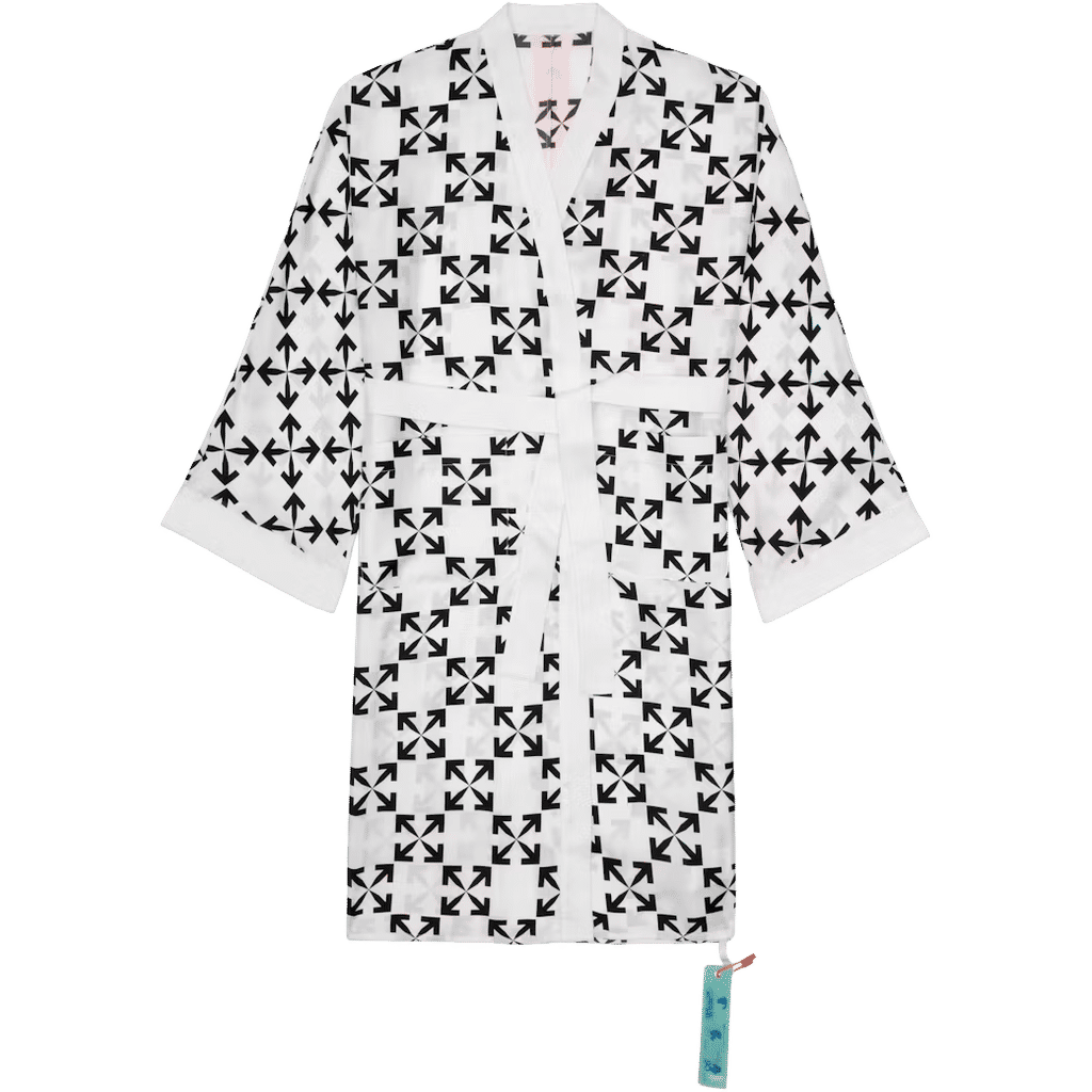 OFF-WHITE Arrow Pattern Silk Robe White/Black