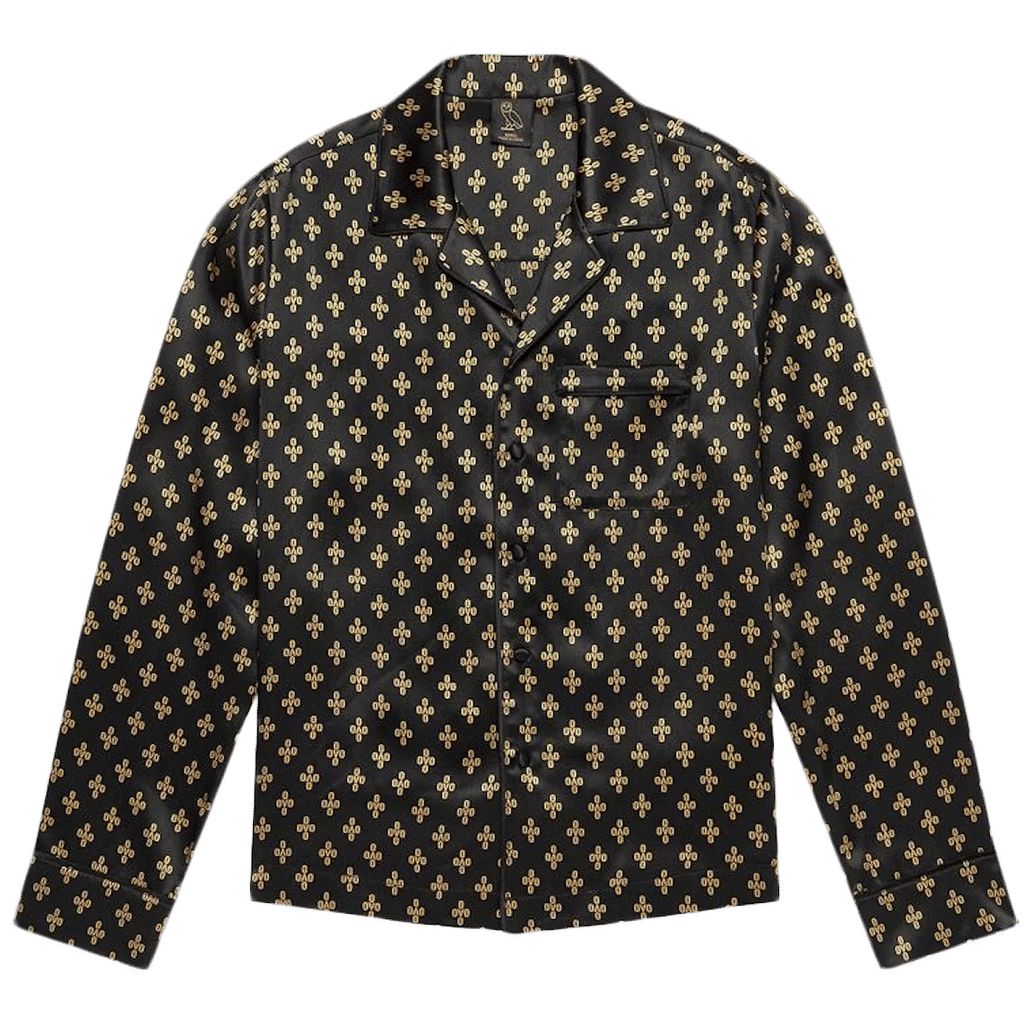 OVO Womens Monogram Silk Pajama Shirt Black