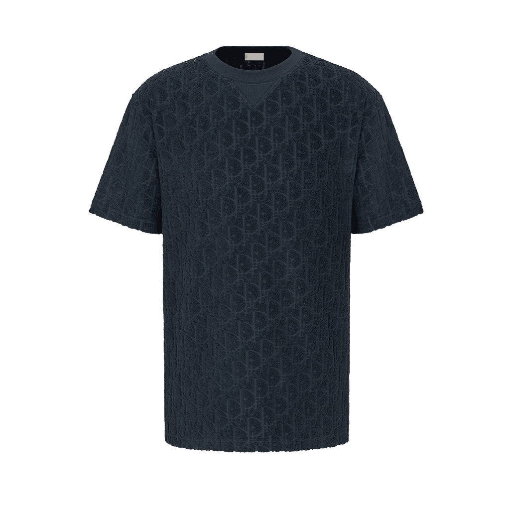 Oversized Oblique T-Shirt Navy Blue Terry Cotton Jacquard