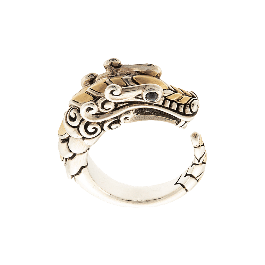 John Hardy 18kt yellow gold and sterling silver Legends Naga sapphire ring