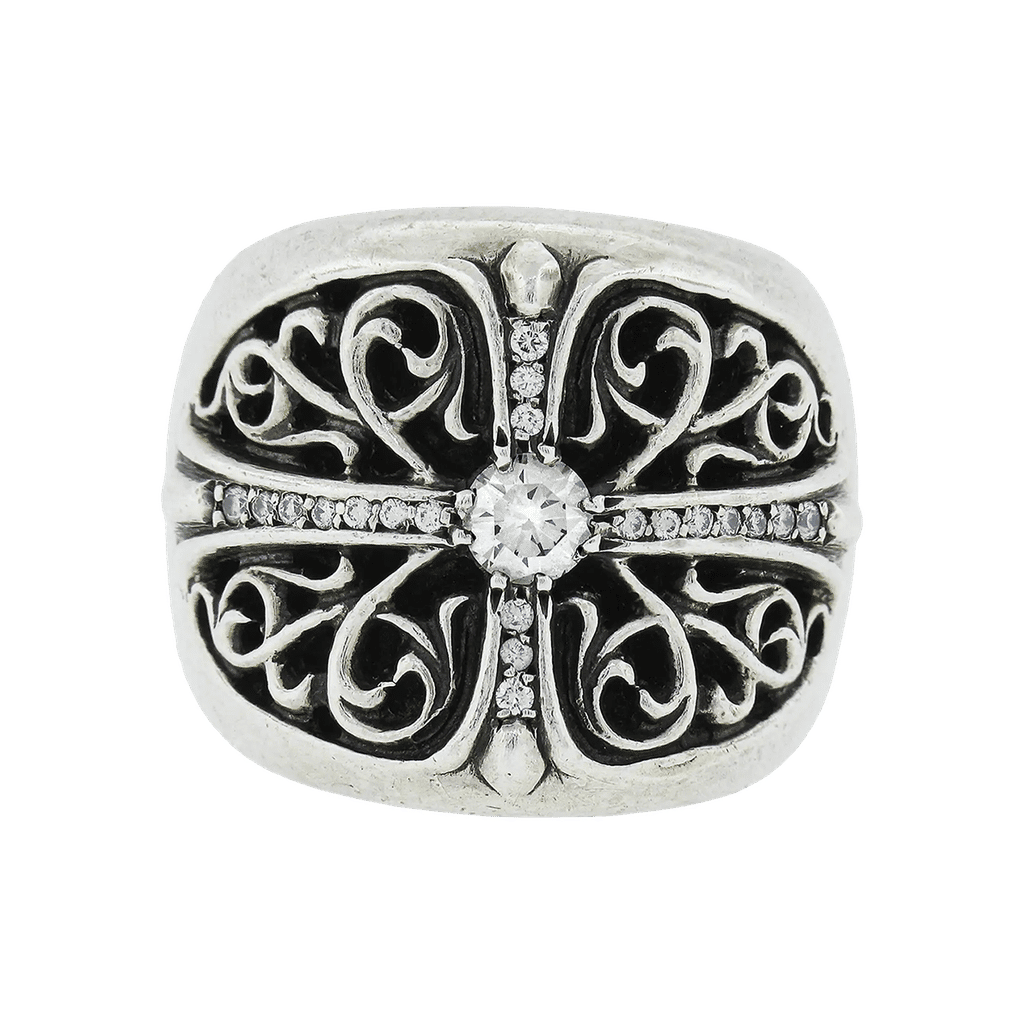 Chrome Hearts 2002 Large Keeper Men's Sterling Silver 0.77ctw Diamond Band Ring