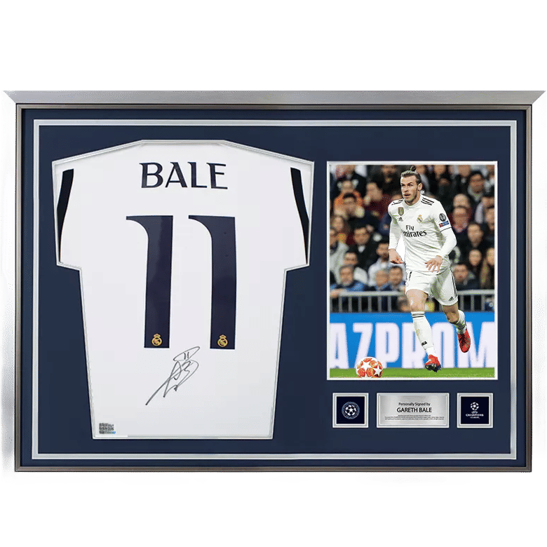 Gareth Bale Official UEFA Champions League Back Signed and Hero Framed Real Madrid 2023-24 Home Shirt