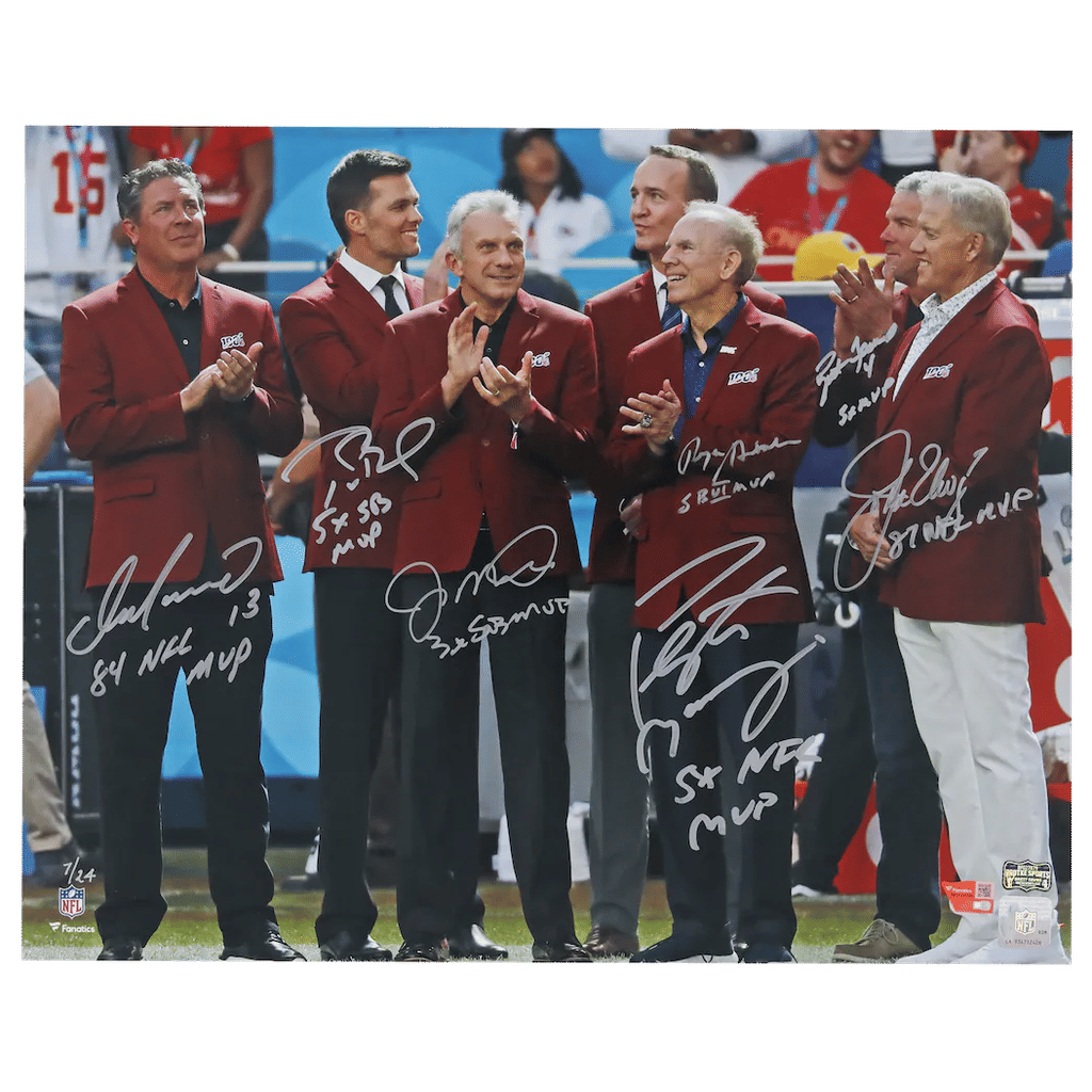 NFL Top 100 Quarterbacks Autographed 16" x 20" Red Jacket Ceremony Photograph with 7 Signatures & Multiple Inscriptions - Limited Edition #7/24