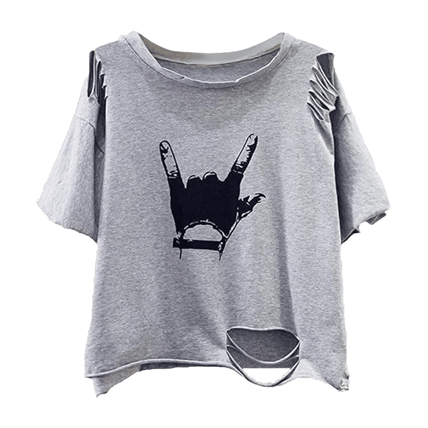 Women's Short Sleeve T Shirt Distressed Crop Top