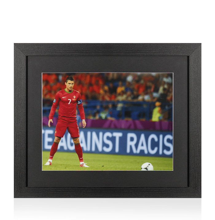 Cristiano Ronaldo Photo In Black Wooden Frame: Portugal Standing Over Free-Kick (unsigned)