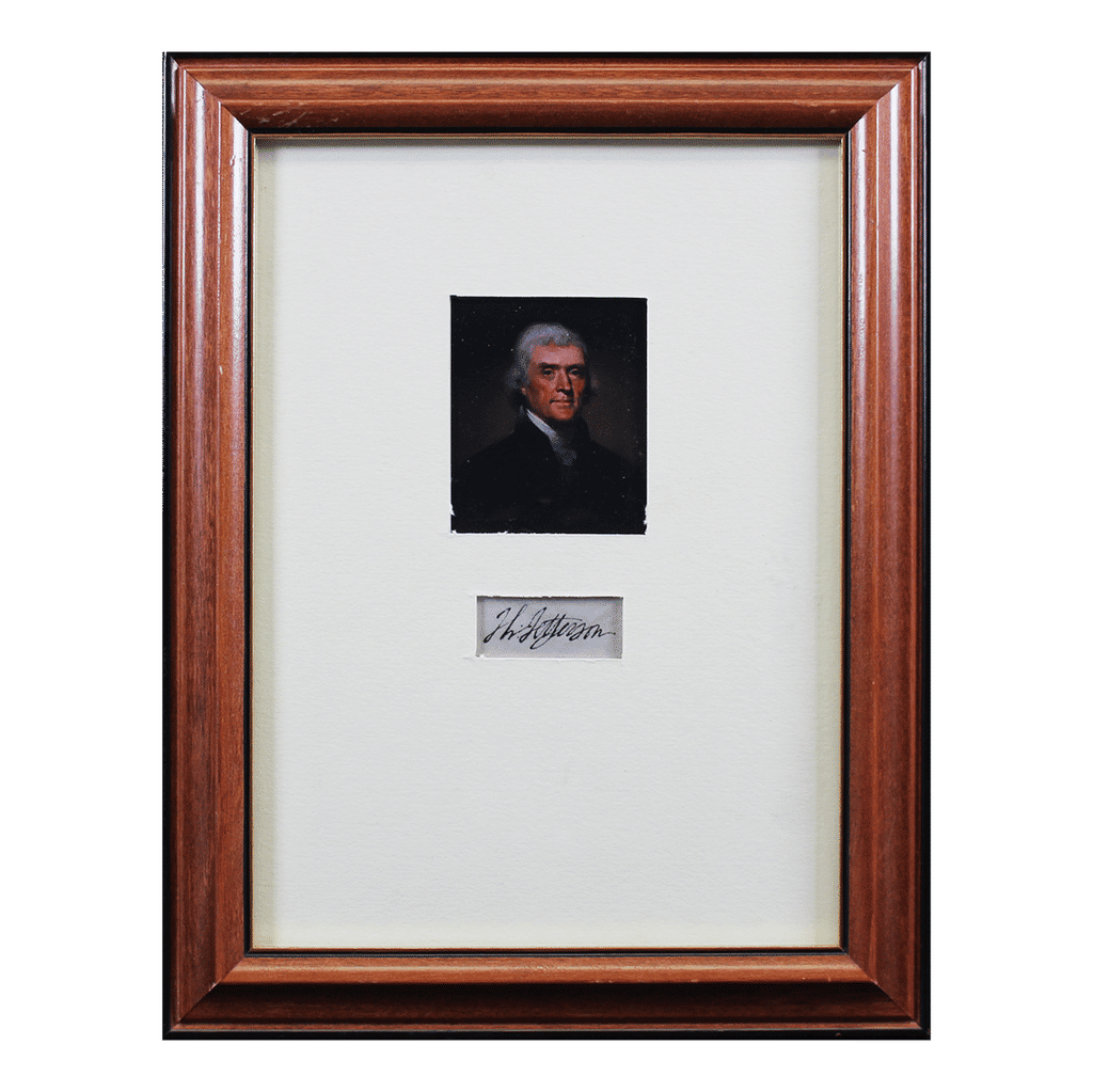 Thomas Jefferson Authentic Signed & Framed 1x2 Cut Signature JSA #XX32290