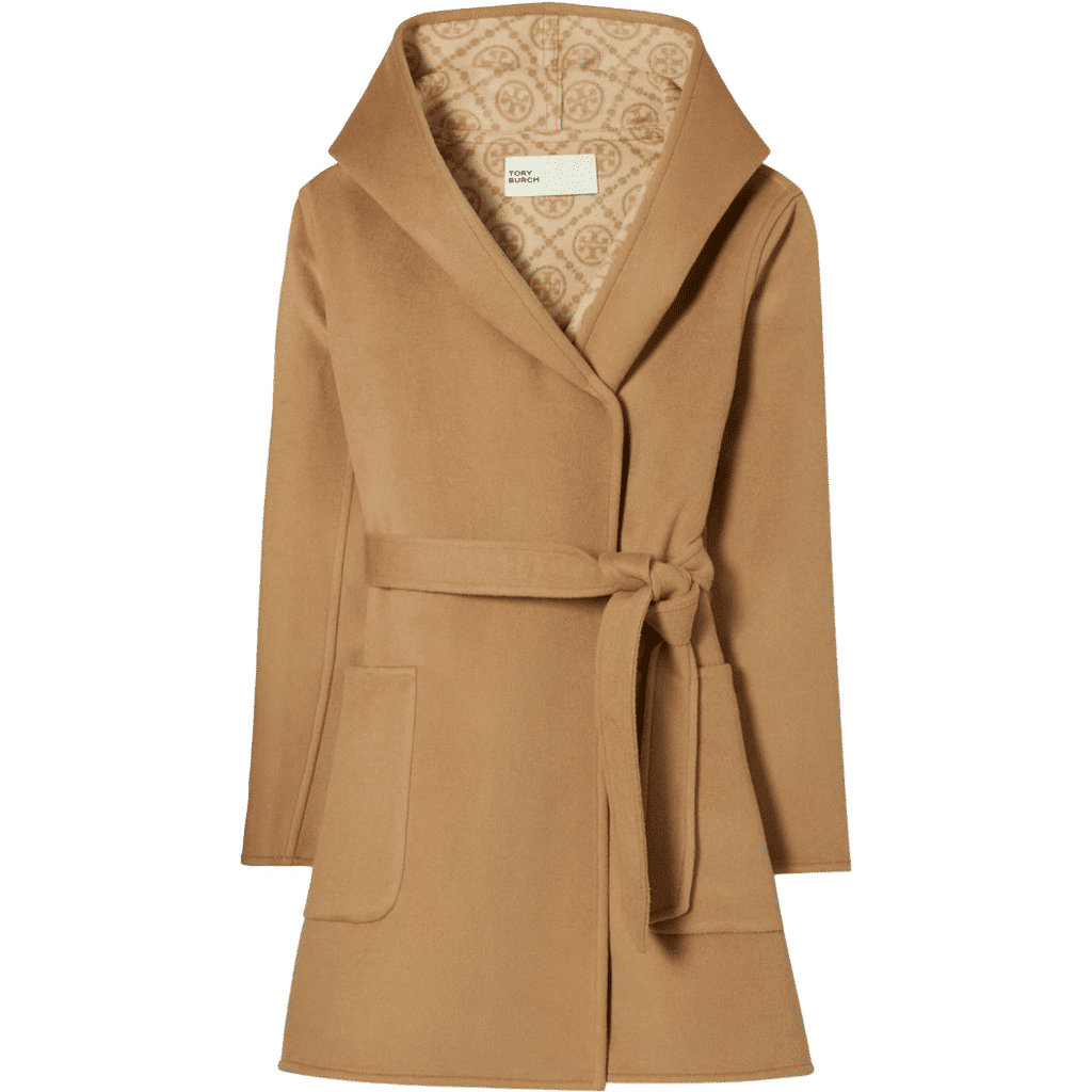Tory Burch monogram-jacquard belted-waist coat