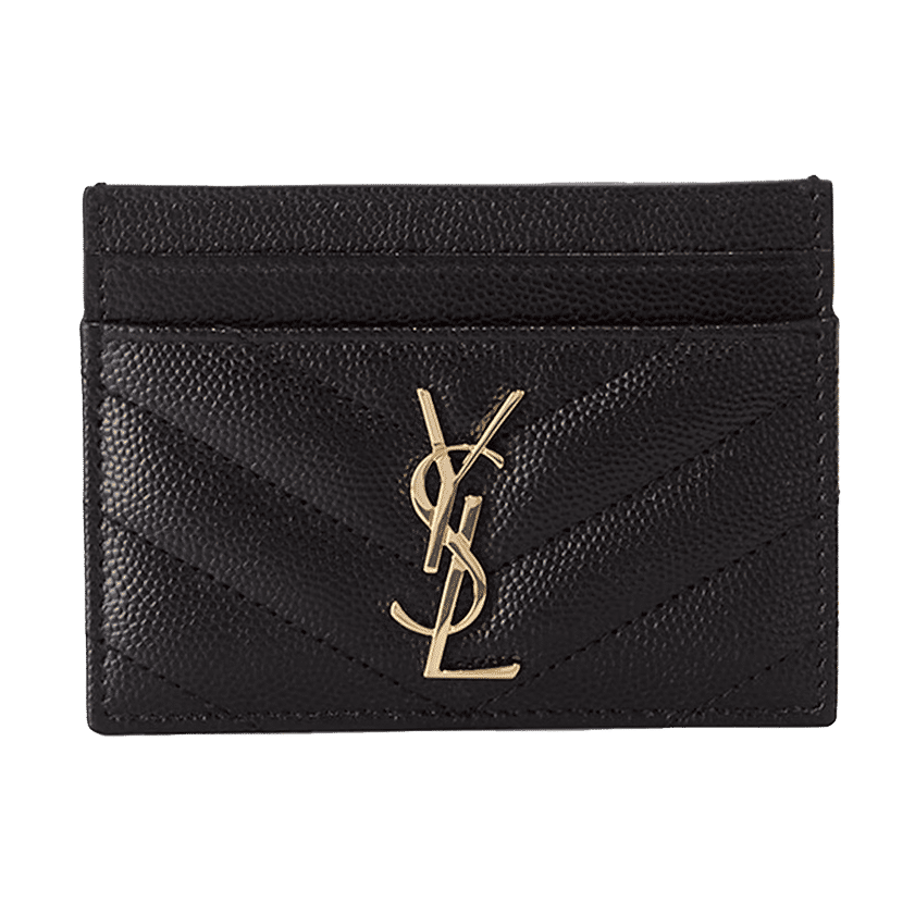Cassandre Matelasse Card Case Grain De Poudre Embossed Leather Black
