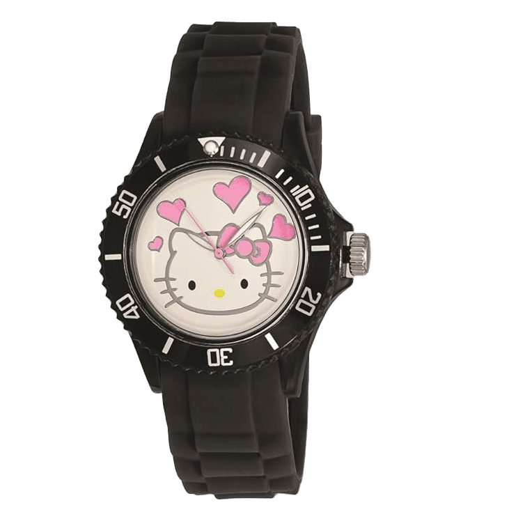 Hello Kitty White Dial Black Silicone Strap Watch