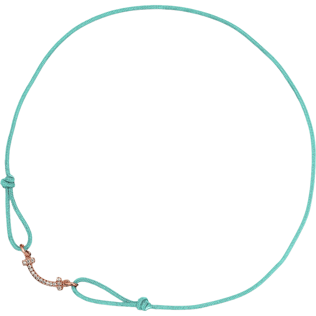 Tiffany & Co. T Smile Bracelet (Rose gold on blue cord w/ diamonds)